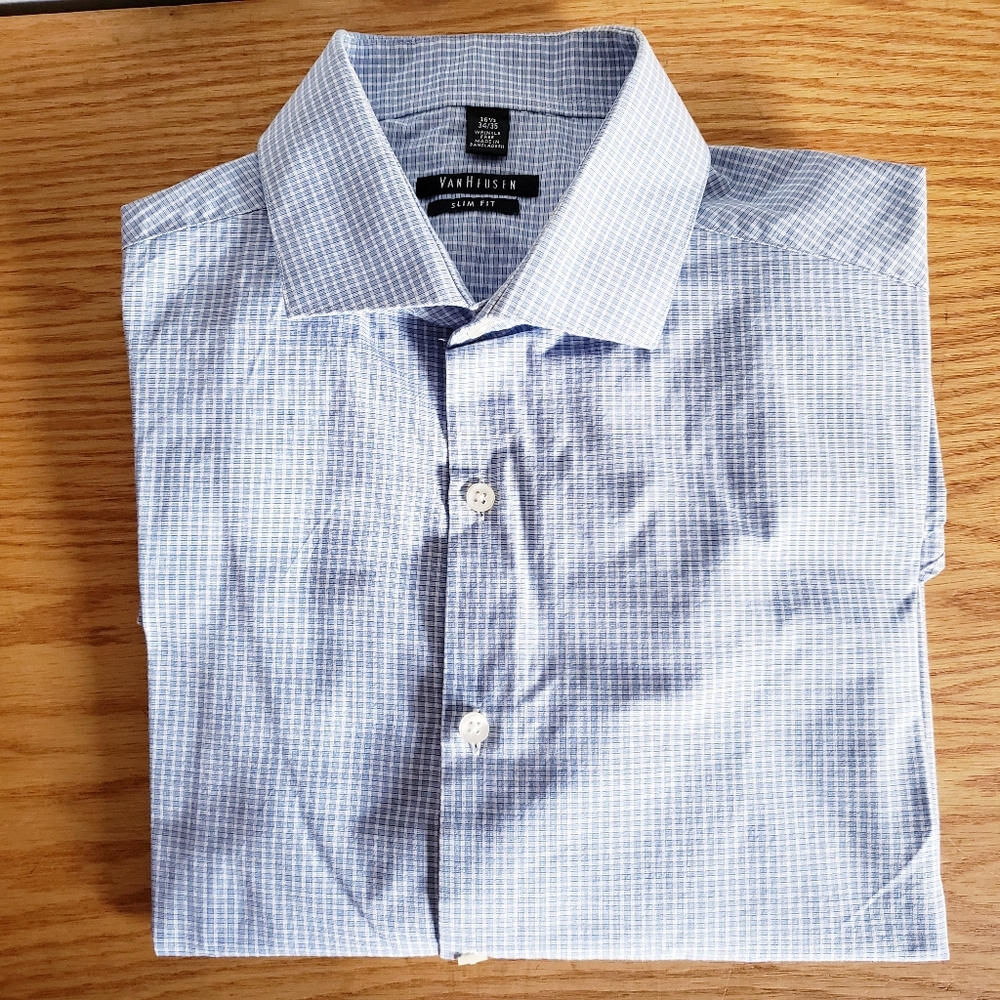 Mens blue plaid dress shirt slim fit